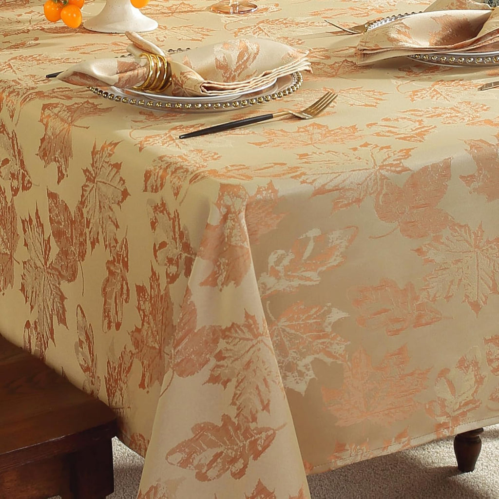 Fall Table Cloth 60 x 120 Inch Rectangle Maple Leaves Jacquard Damask Table Cloths Vintage Wrinkle F