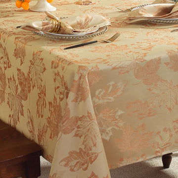 Fall Table Cloth 60 x 120 Inch Rectangle Maple Leaves Jacquard Damask Table Cloths Vintage Wrinkle F