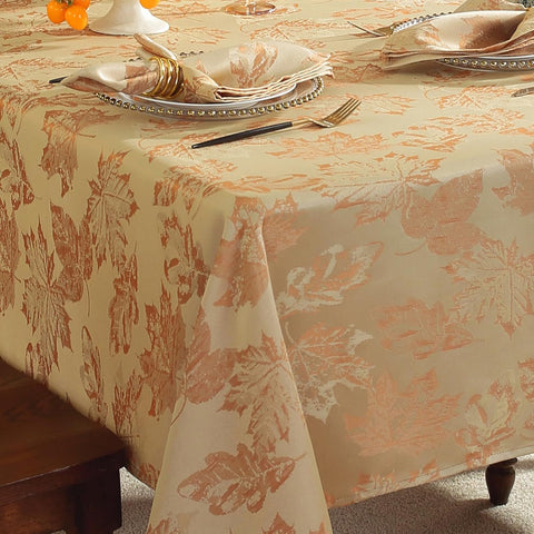 Fall Table Cloth 60 x 120 Inch Rectangle Maple Leaves Jacquard Damask Table Cloths Vintage Wrinkle F