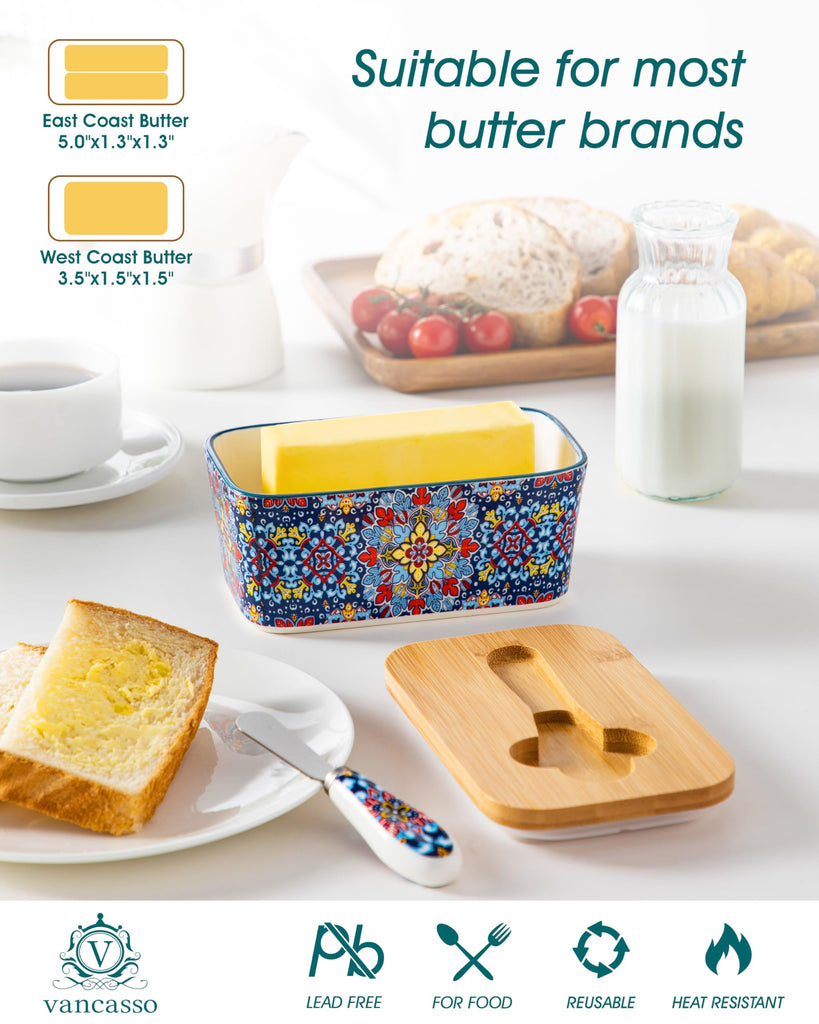 6.5" Butter Dish with Lid, Ceramic Butter Dish for Countertop
