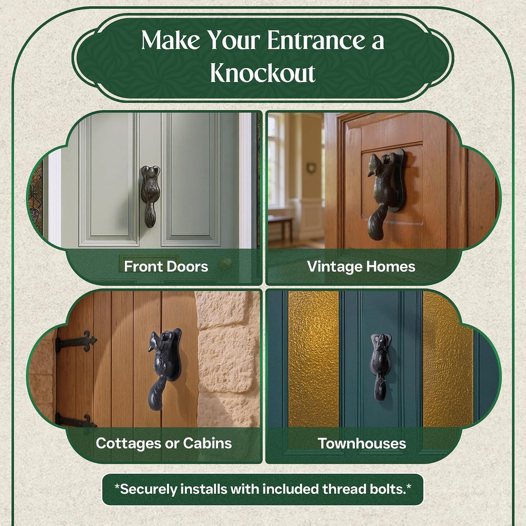 Door Knockers 6.75 in. Black Cast Iron Squirrel Shaped Door Knocker with Mounting Hardware