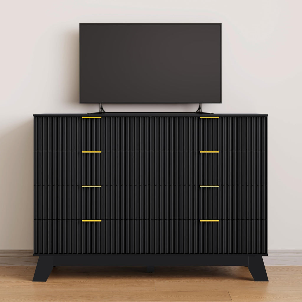 48" W Tall Fluted Dresser with 8 Drawer, Black