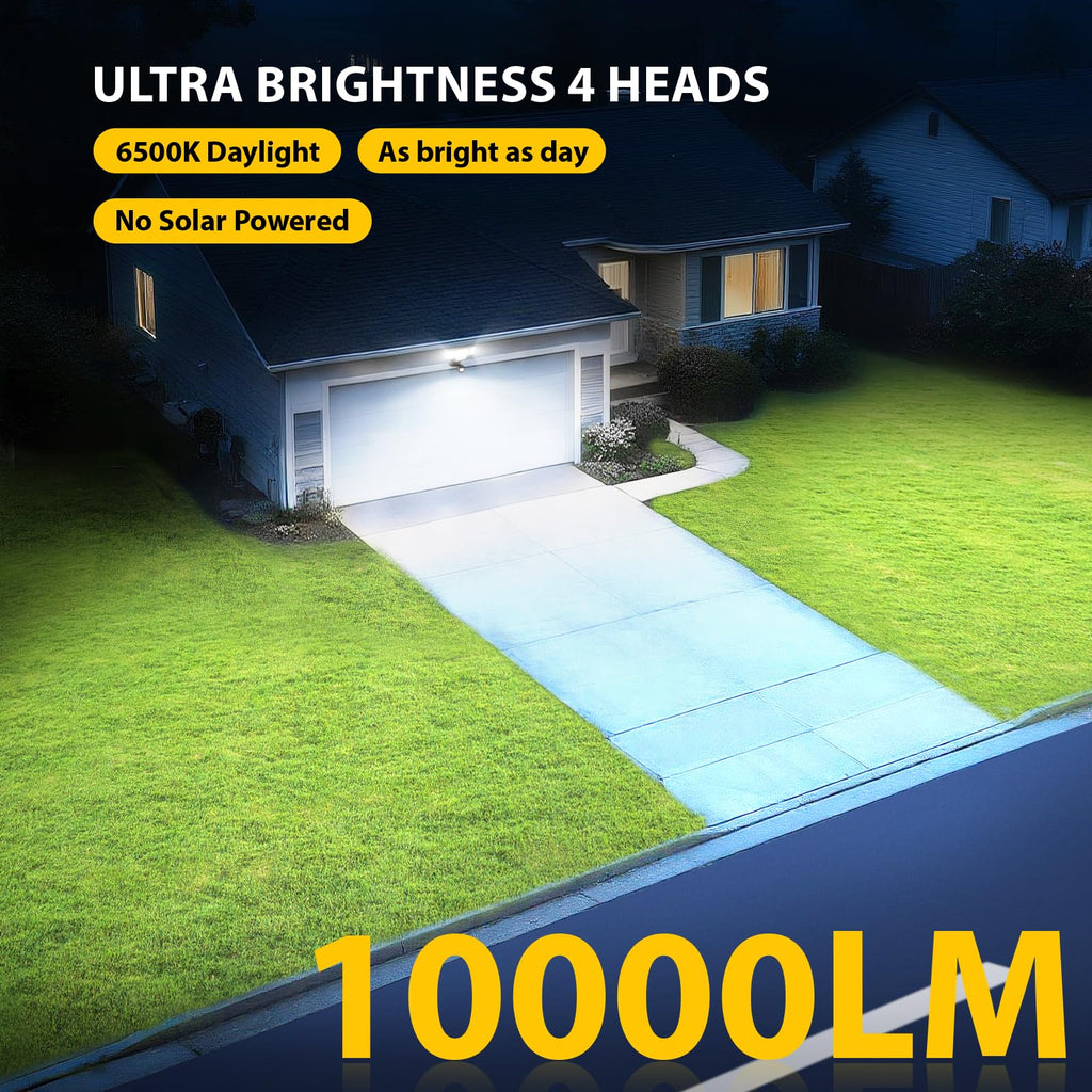 90W Motion Sensor Outdoor Lights, LED Flood Light Outdoor with 4 Adjustable Heads, 6500K Daylight, Dusk to