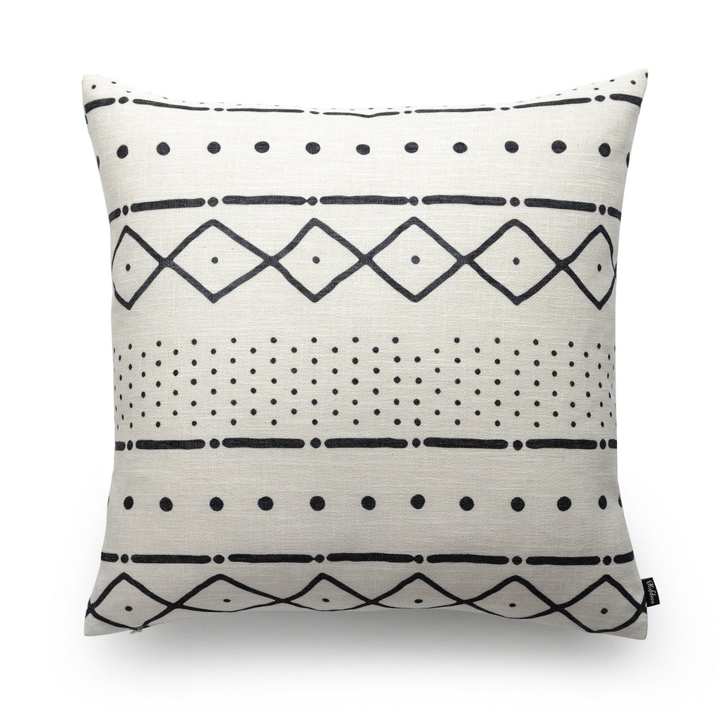 Premium Decorative Throw Pillow Case African MUD Cloth Print Bogolan Natural Dots and Line Pattern Heavy Weight