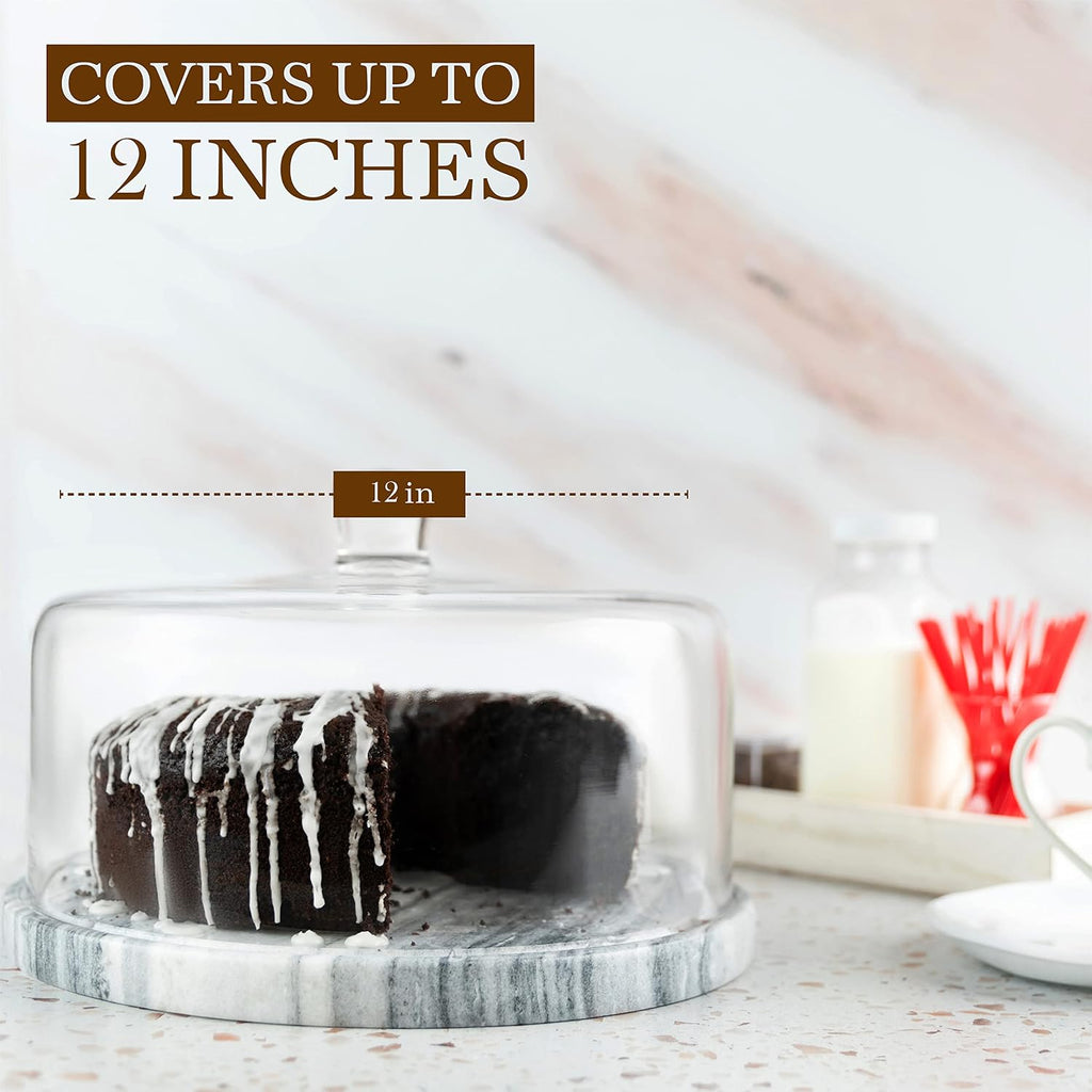 Marble Cake Stand with Glass Dome Cover - Set of 4