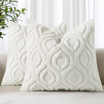 Throw Pillow Covers 26x26 Inch Set of 2, Soft Plush Decorative Faux Fur Cream White Solid Couch Pillow Covers, Accent