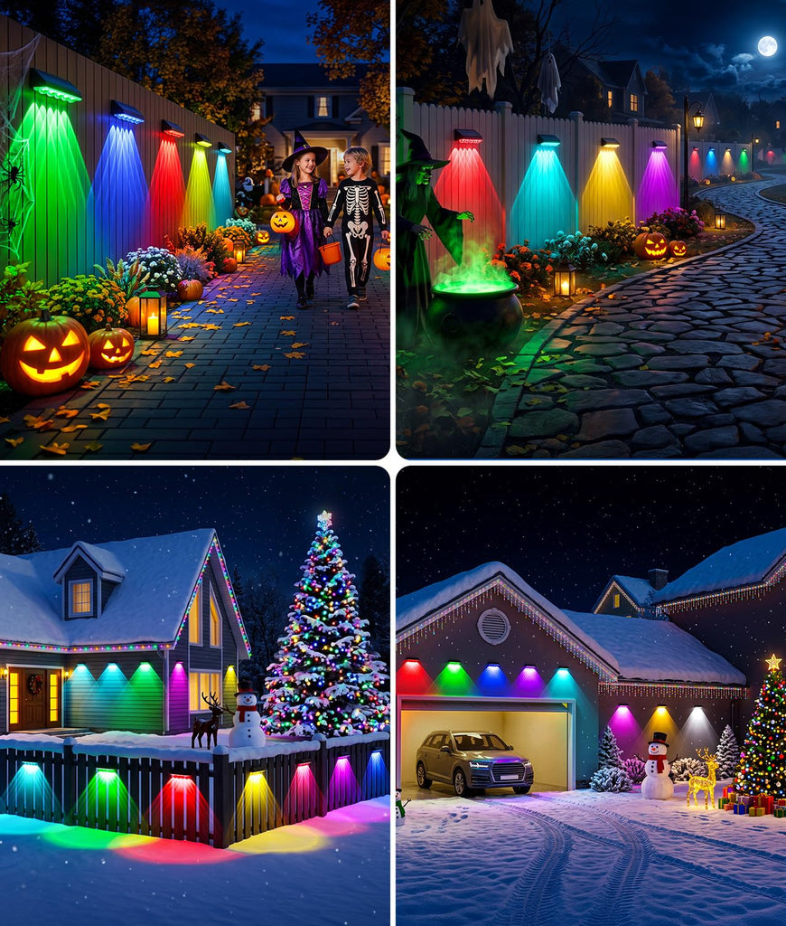 Solar Fence Lights Outdoor Waterproof, 12 Pack Warm White & 9 Fixed Colors & Color Changing Fence Lights Solar