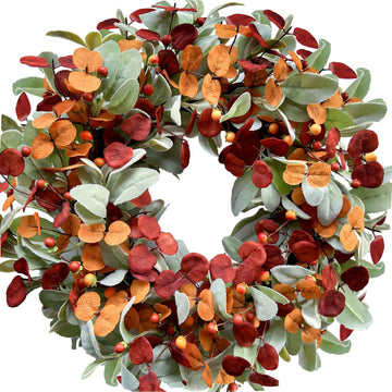 20" Fall Wreaths for Front Door, Autumn Eucalyptus Leave Wreath