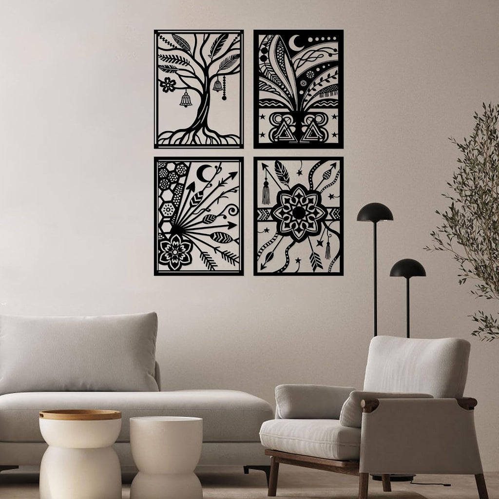 Boho Living Room Decor Metal Wall Decor Black Abstract Minimalist Line Wall Art Bohemian Wall Hanging Office Home - Set of 30