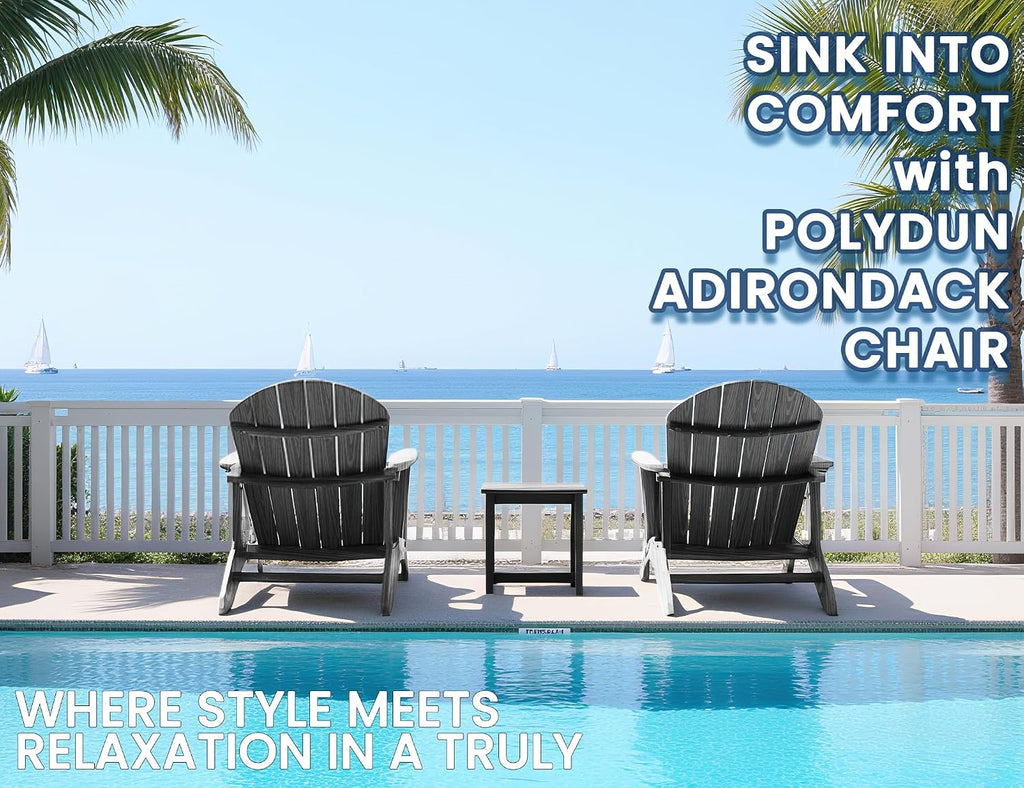 Farmhouse Adirondack Chair Wood Texture, Poly Lumber Patio Chairs, Pre-Assembled Weather Resistant Outdoor Chairs for
