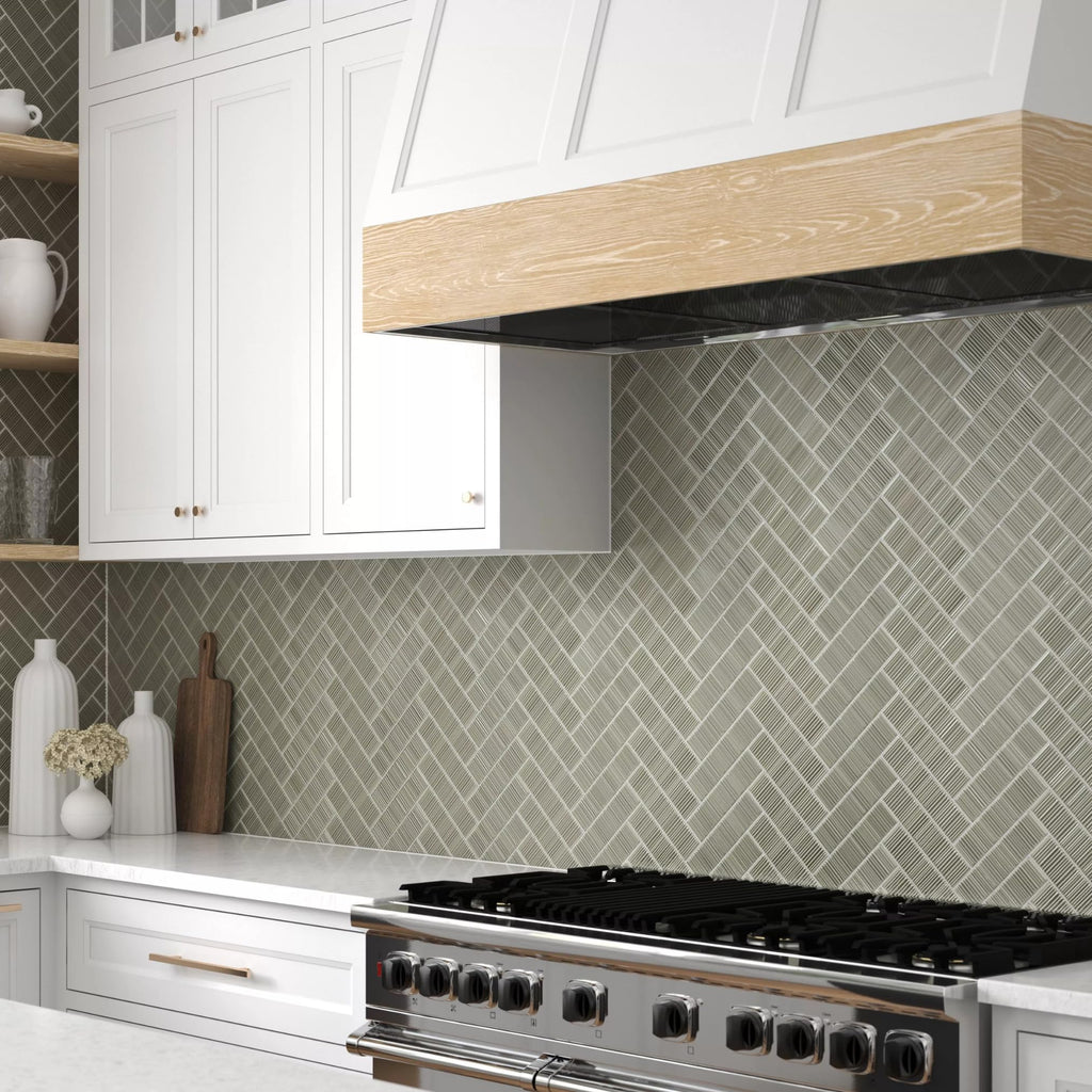 Olive Green Ribbed Glossy Ceramic Wall Tile 2x8 Inch - Fluted Textured Decorative Tile Backsplash, Bathroom Wall