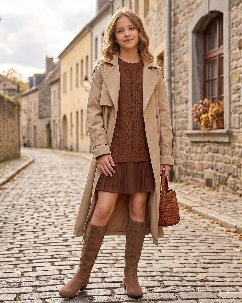 Dresses Cable Knit Twofer Pleated Fall Winter Dress