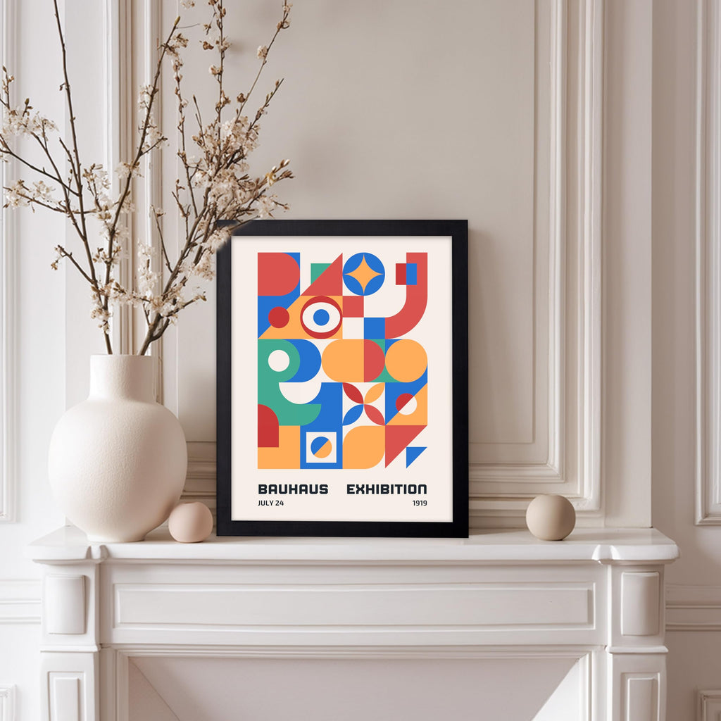 Vintage Bauhaus Poster - Retro Geometric Print - Mid Century Art - Gift for Him, Her, Men, Women - Colorful Abstract