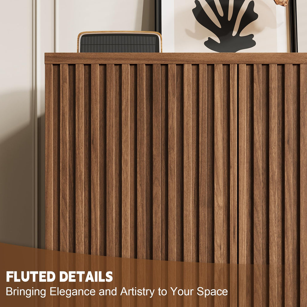 94.5" Fluted Sideboard Cabinet with Storage, Buffet Credenza, Walnut