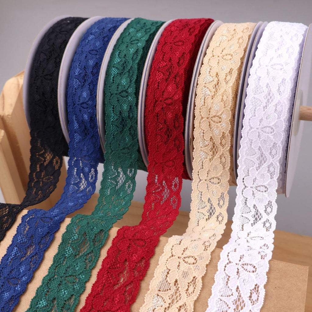 Green Lace Ribbon Elastic lace Fabric 1" Wide x 28 Yards Vintage Pattern Lace Ribbon for Crafts Gift Wrapping Flower