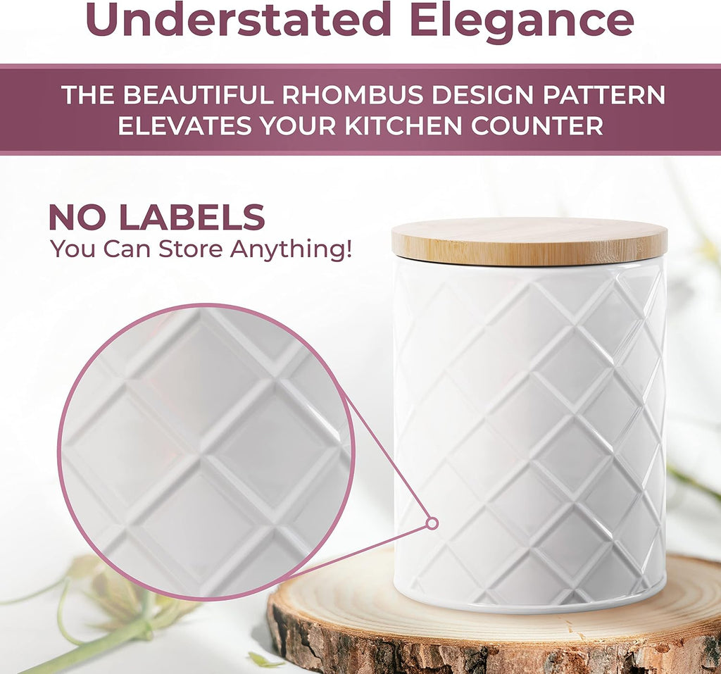 White Metal Canister Set for the Kitchen Counter, Food Canister, Airtight Lids, Sugar and Flour Containers - Set of 4