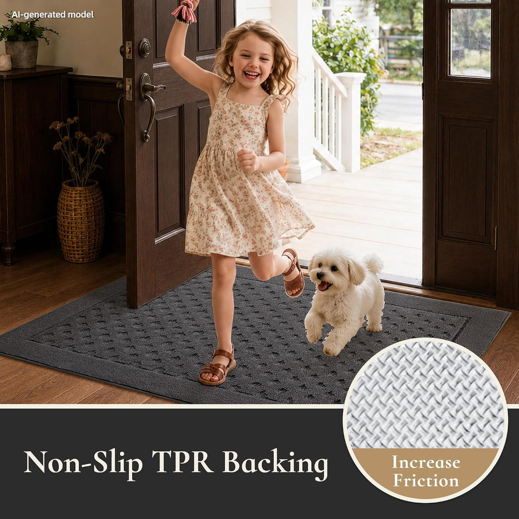 Dirt Trapper Door Mat 24"x 36", Non-Slip Entryway Rugs, Dark Grey | Washable Doormat, Stain Resistant and Absorbent