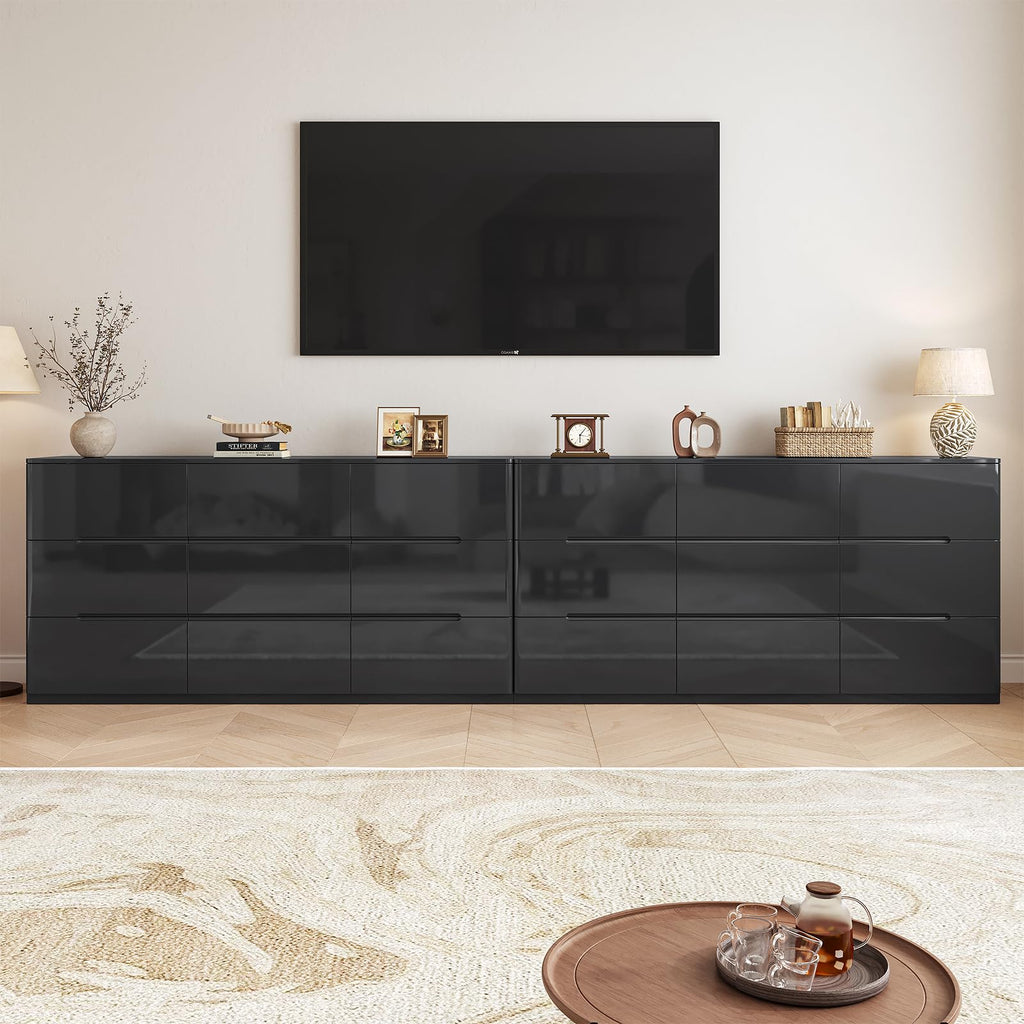 High Gloss Dresser, 60.2" Wide 9 Drawer Dresser, Black