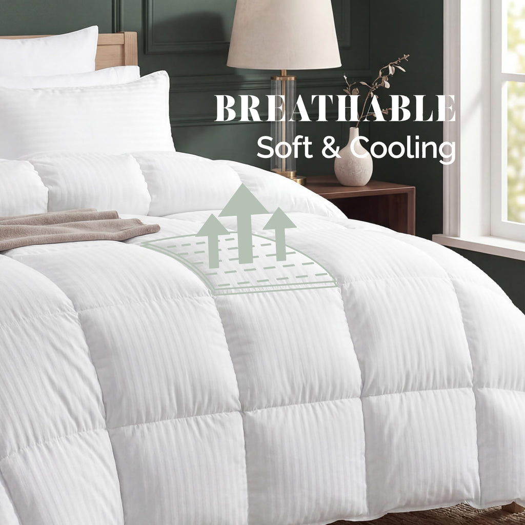3-Piece Stripe Cotton Comforter Set - 100% Egyptian Cotton Premium Hotel Quality - Box Stitched, All Season Down