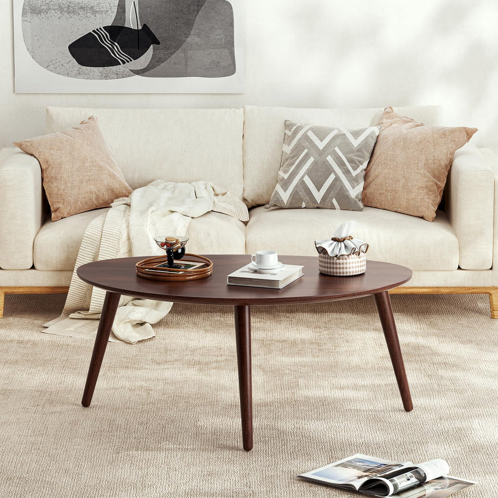 Small Oval Coffee Table, 33.5" Mid Century Modern Coffee Table, 100% Solid Oak Wood Side Table, Minimalist Display