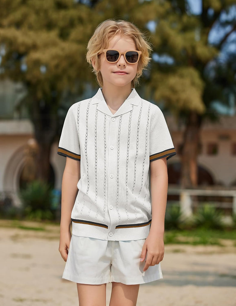 Boys Knit Shirts Short Sleeve Button Down Shirt Summer Beach Shirt