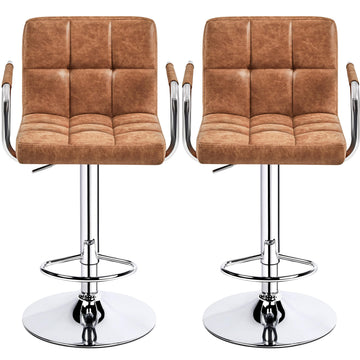 Swivel Adjustable Bar Stools Set of 2, Faux Leather, Retro Brown