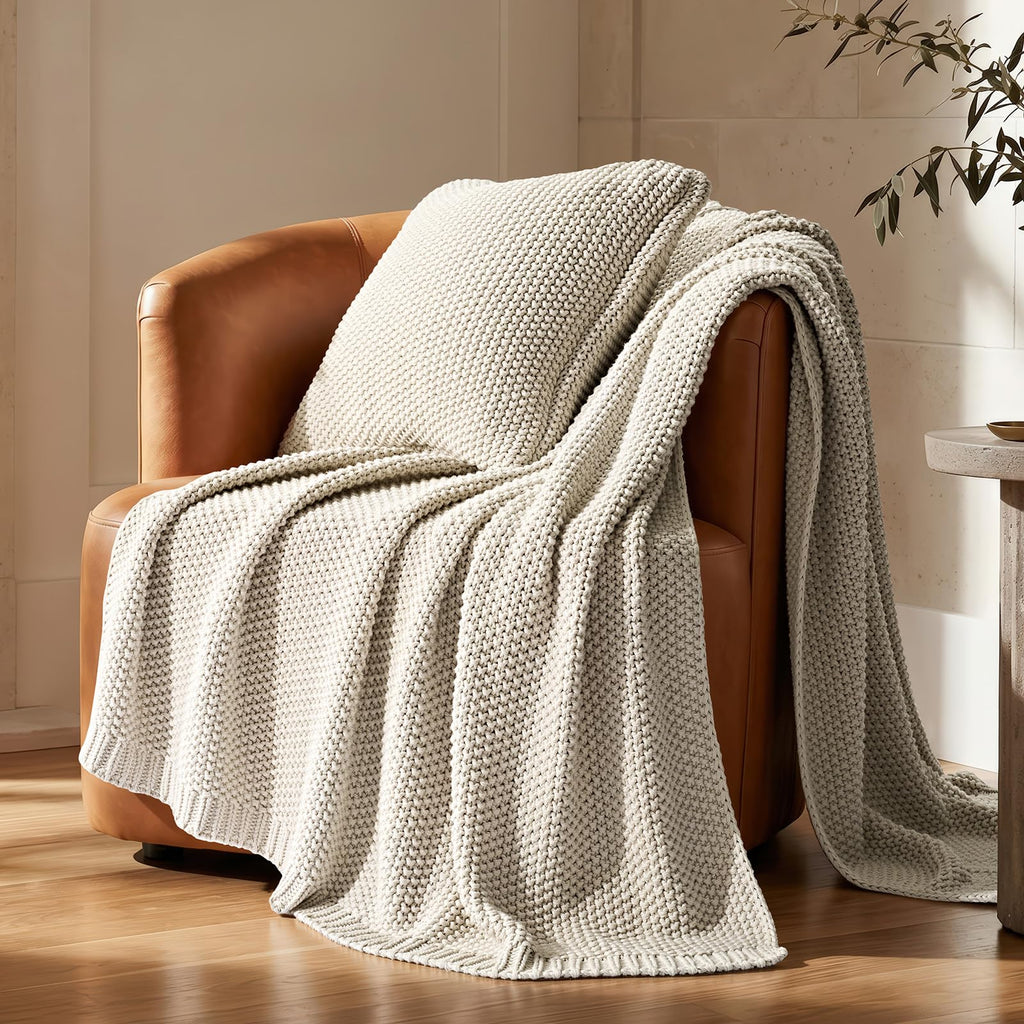 Organic Cotton Chunky Knit Throw Blanket, 50 x 60 Birch