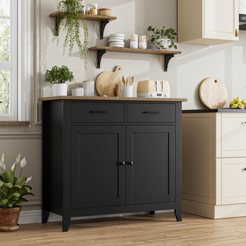 Farmhouse Kitchen Storage Cabinet, Small Buffet, Coffee Bar, Black