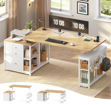 Electric Standing Desk with 3 Fabric Drawers, 61" Height Adjustable Office Executive Desk with Storage Drawers, Stand