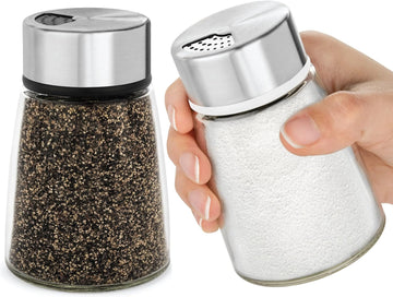 Salt and Pepper Shakers Set with Adjustable Pour Holes - Stainless Steel Spice Dispenser - Set of 2