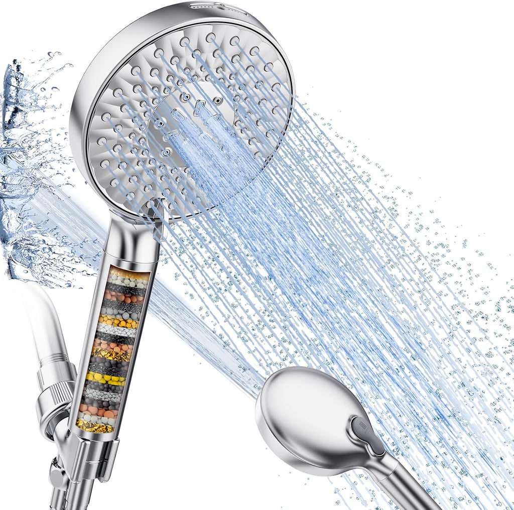 Filtered Shower Head with Handheld High Pressure 9 Spray Mode Showerhead Detachable Shower Head Water Softener Filters