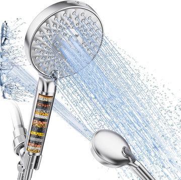 Filtered Shower Head with Handheld High Pressure 9 Spray Mode Showerhead Detachable Shower Head Water Softener Filters