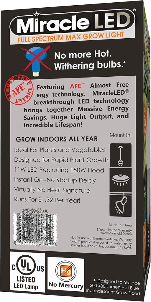 MiracleLED 604594 Multi-Plant Full Spectrum Grow Light Bulb, Single Pack, White 150W