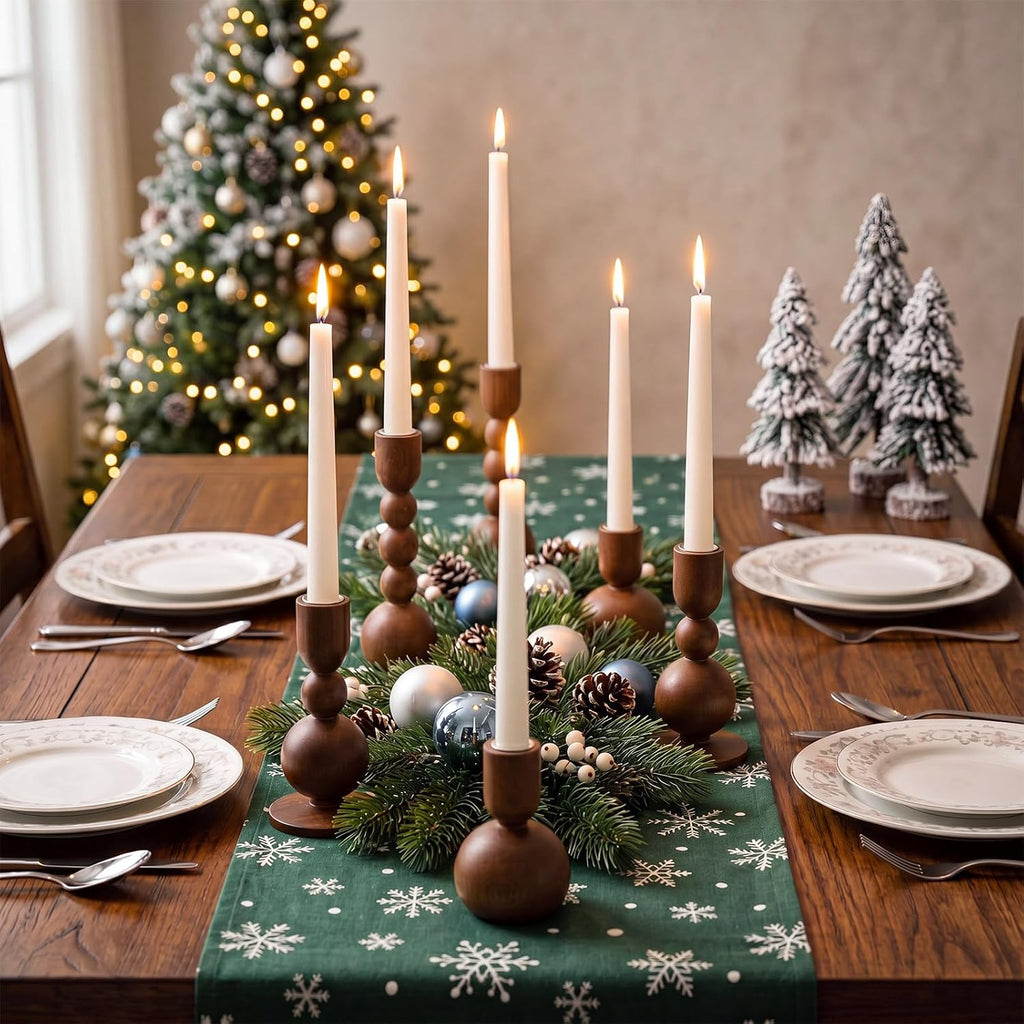 6 Pcs Wooden Candle Holders, Wood Taper Candlestick Holders Vintage Rustic Farmhouse Mid Century Candle Stand Set for