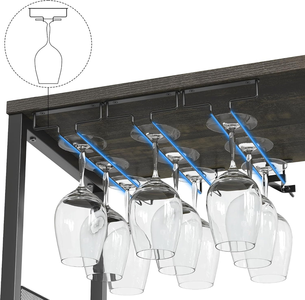 Wine Bar Cabinet with Detachable Wine Rack and Storage Space | 3-Tier Buffet Cabinet with Glass Holder and Mesh Door
