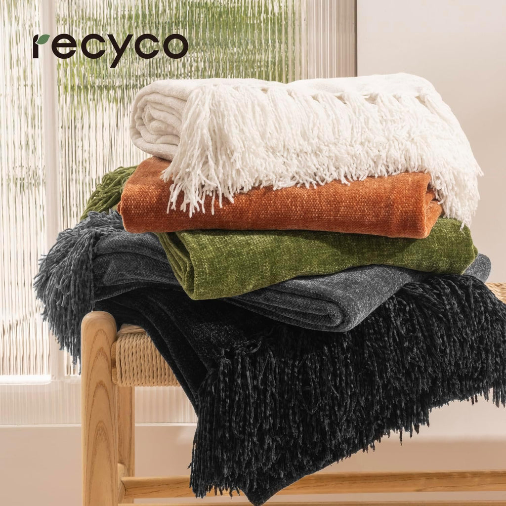Throw Blanket Soft Cozy Chenille Throw Blanket with Fringe Tassel, 50'' x 60'')