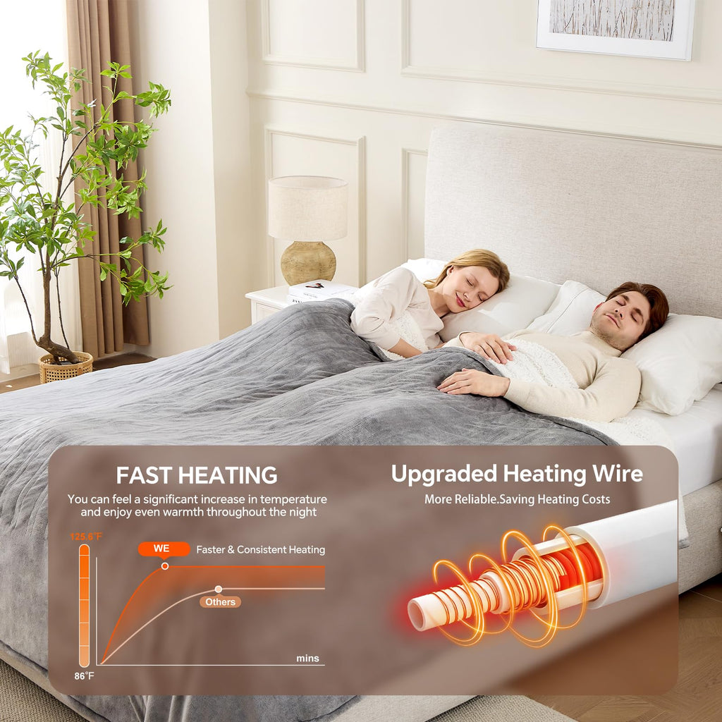 Heated Blanket Queen Size, Dual Control, ETL Certified, Grey