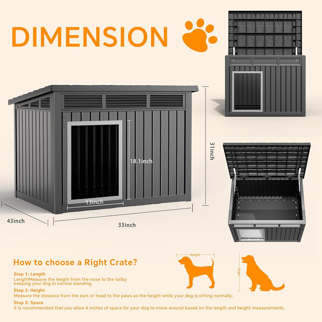 Durable Waterproof Resin Dog House, Indoor Outdoor Doghouse for Small to Large Dogs, Dog Kennel with Air Vents