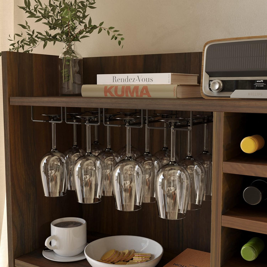 Wine Cabinet with 12 Wine Bottle Racks, 70'' Wine Bar Cabinet Bar Cabinet Tall with Storage, Modern WoodenTall Liquor