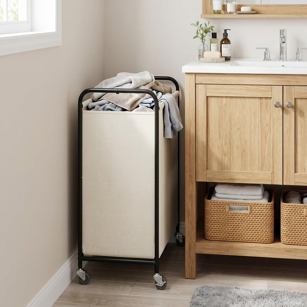 2 Section Laundry Sorter, 130L Large Hamper Basket with Wheels