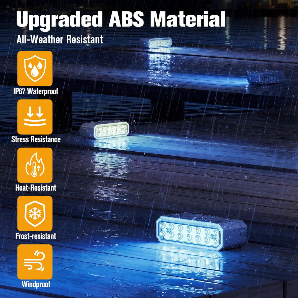Blue Solar Step Lights for Pool, Deck, Dock & Stairs, 6 Pack Cool Blue Outdoor Lighting - Auto On/Off, IP67 Waterproof