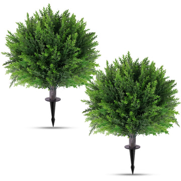 25" Artificial Cedar Topiary Ball with Ground Spike(2 Pack), Garden Decor