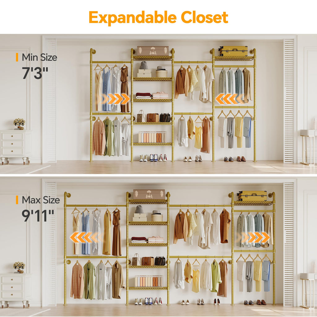 W4 Wall Mounted Clothes Rack, Industrial Pipe Clothing Rack, Gold