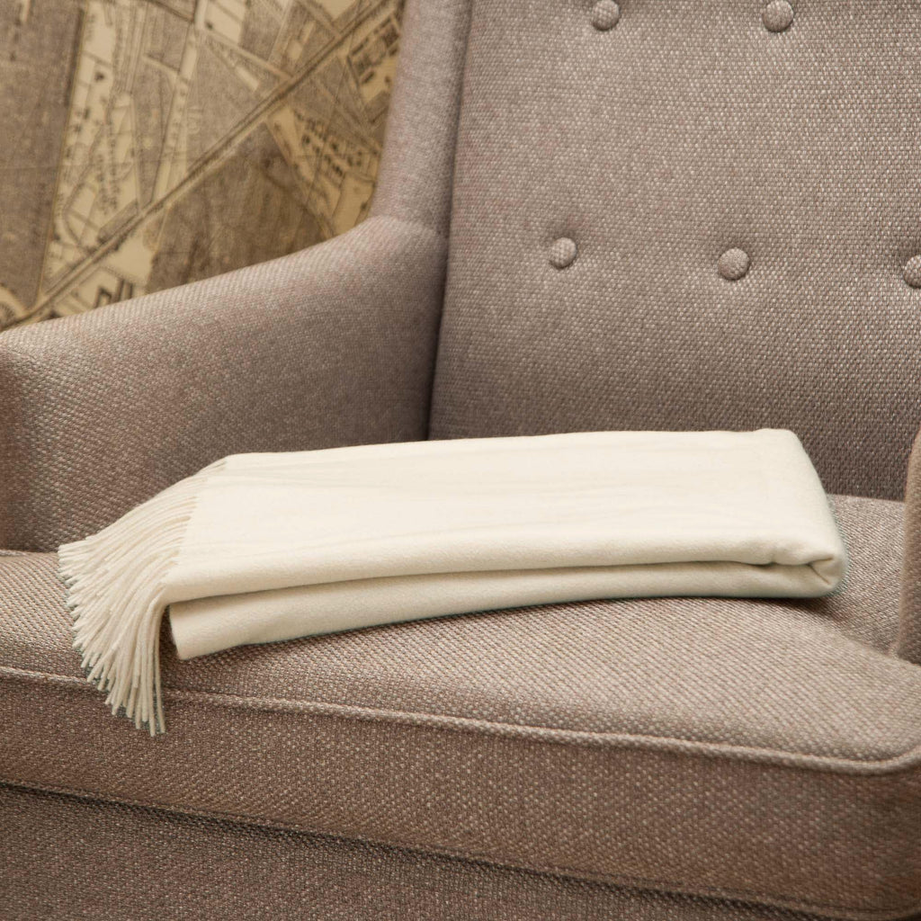Premium Cashmere Throw Blanket with Fringe (Ivory)