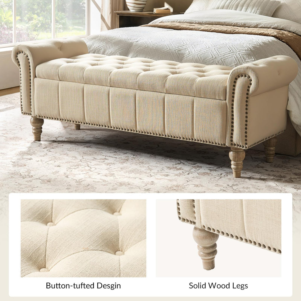 Farmhouse Storage Bench, Linen