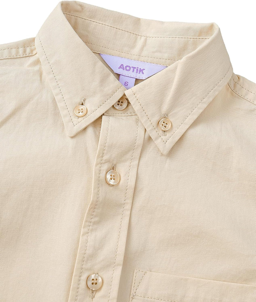 Boys Button Down Shirt Long Sleeve 100% Cotton Casual Dress Shirts