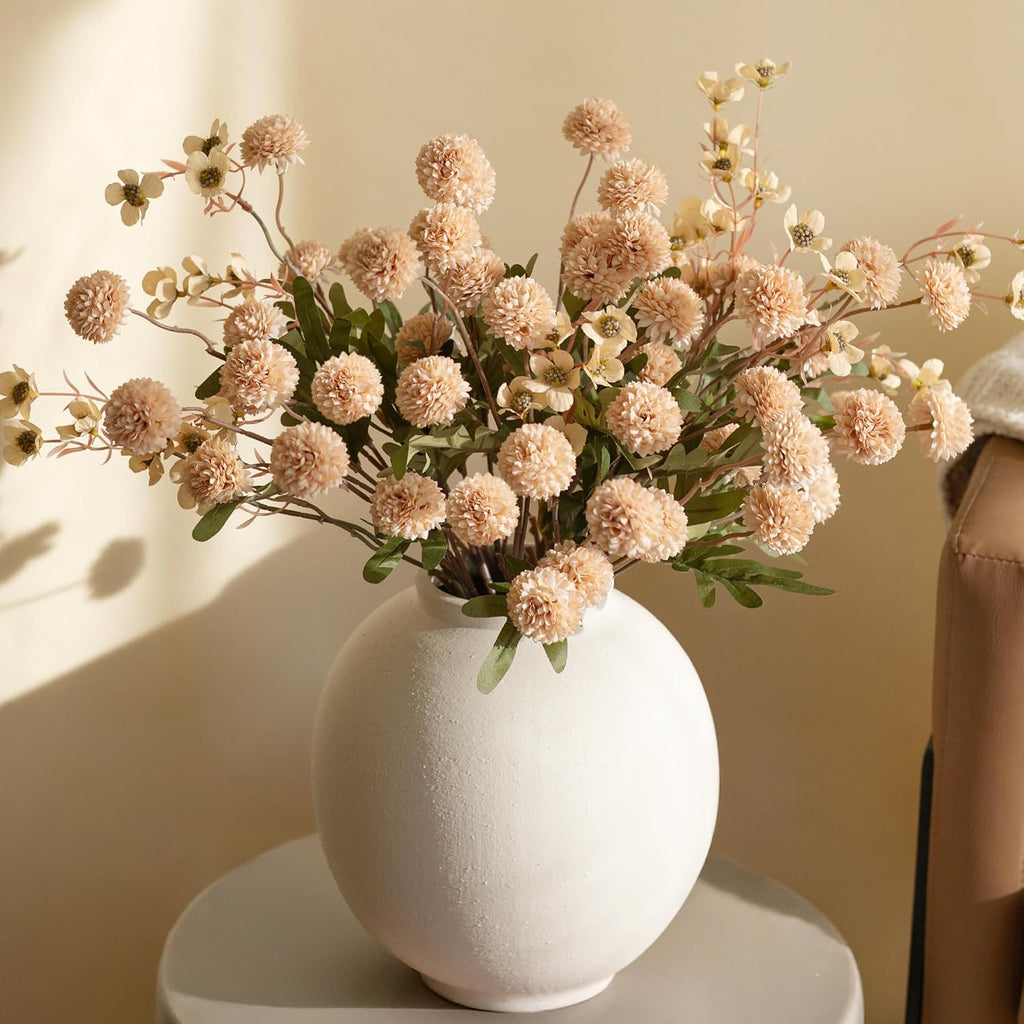 Fake Mums Kiku Flowers Artificial with Wild Flowers Bulk, Beige Silk Flower Arrangements Decor Floral - Set of 8