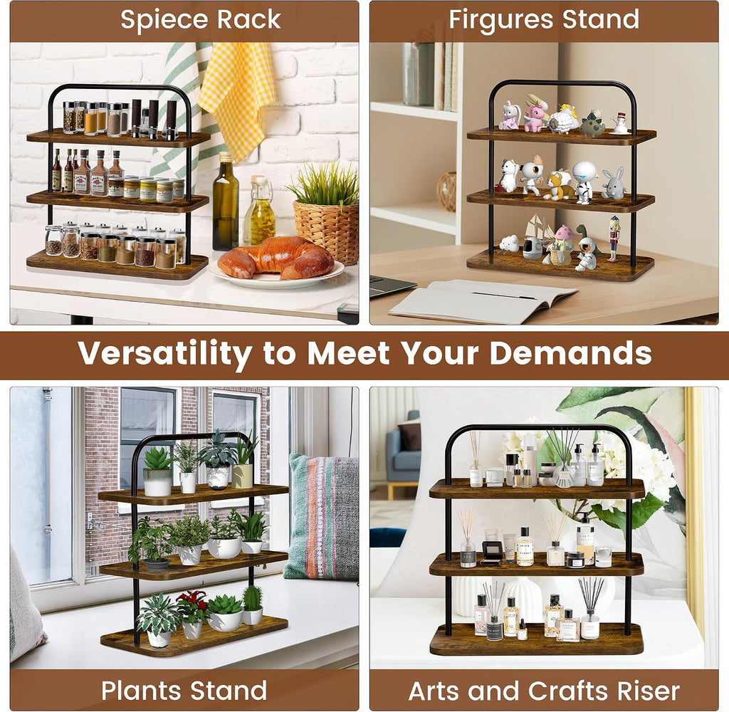 3-Tier Rustic Wood Cupcake Stand with Metal Handles, Farmhouse Style Display for 50 Mini Cupcakes