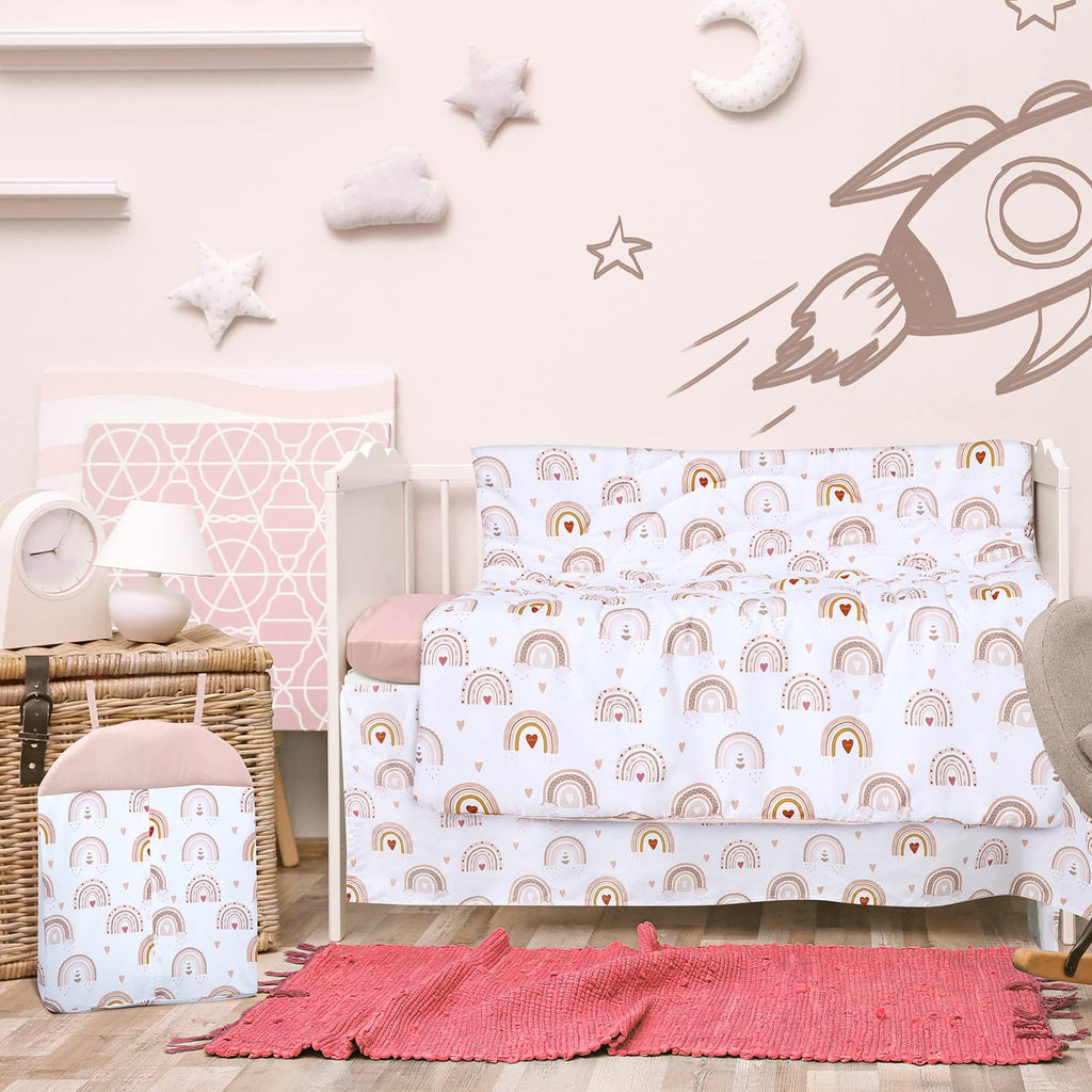 4 Pieces Baby Crib Bedding Set, Standard Nursery Size Soft, Boho