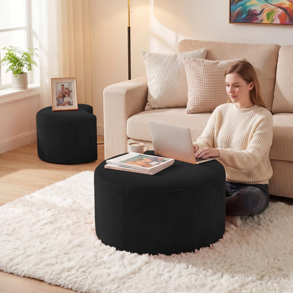 Boneless Ottoman Nesting Coffee Table Set of 2, Corduroy Soft Foot Rest Movable Large Pouf Footstool Sofa Couch